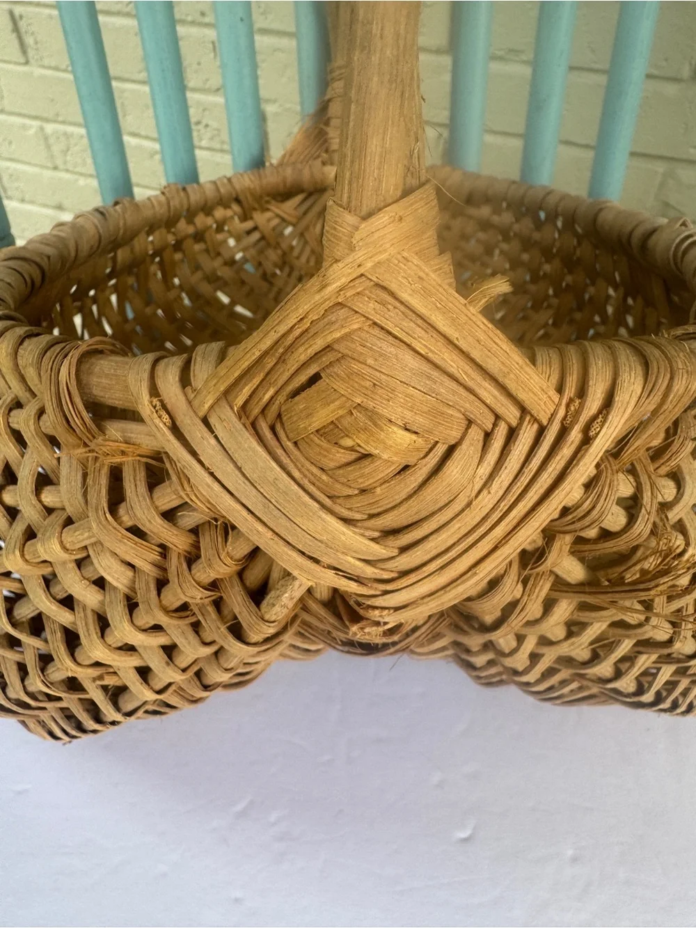 Vintage Handwoven Double Gathering Basket Egg Harvest Market Basket Woven Handle